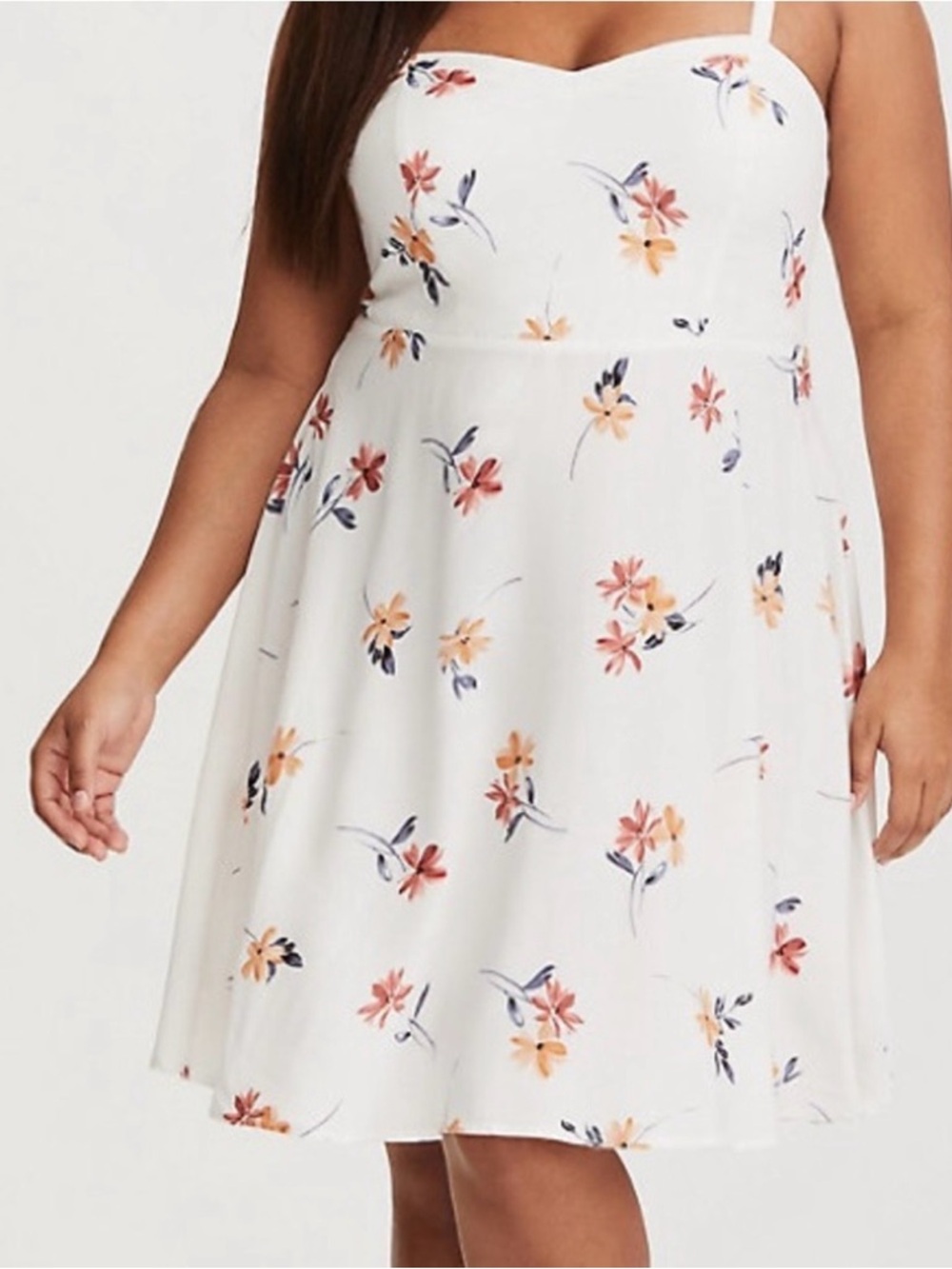 Torrid floral Sundress in White with Peach and Navy Print